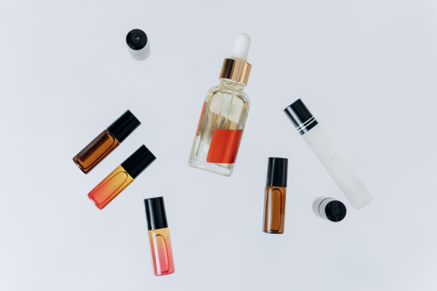 Small essential-oil bottles with a dropper