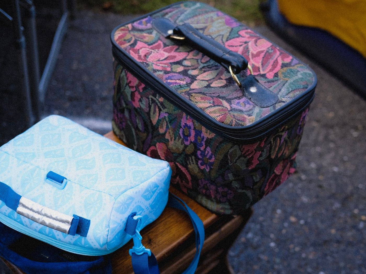 Two reusable fabric lunch bags on a table